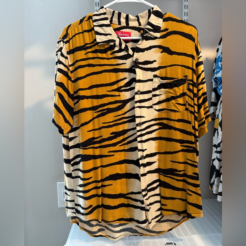 Supreme Zebra Print Shirt with Black and Tan Stripes